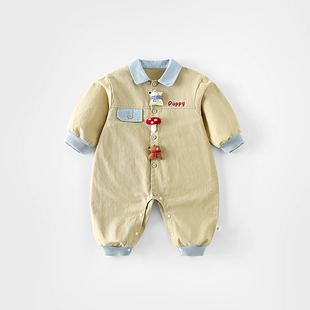 بدلة قفز أنيقة لخريف 2025 للأطفال الرضع مزينة بفطر...