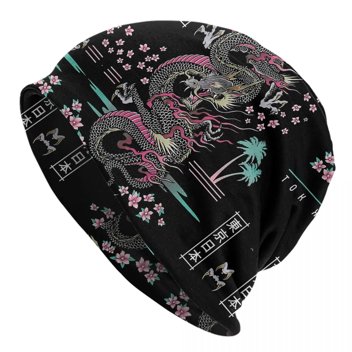 

Japanese Dragon Asian Neon Retro 80s Style Thin Skullies Beanies Autumn Spring Caps For Men Women Ski Caps Bonnet Hats