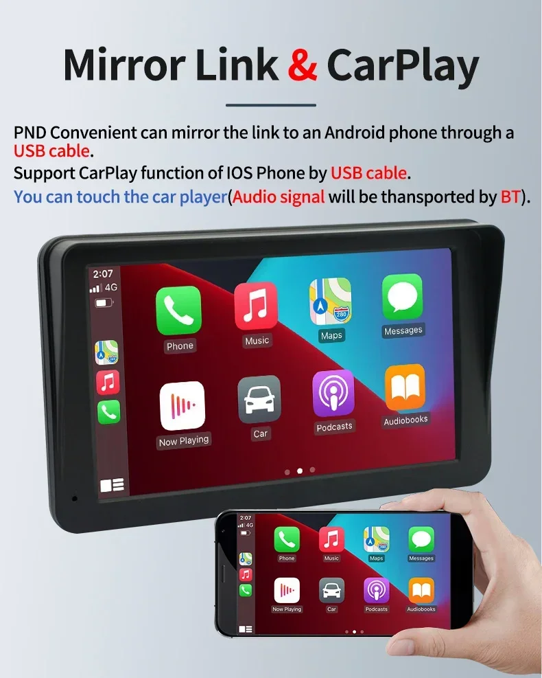 MP5 Player GPS Portable 7" Inch Auto Car Screen Car Display PND MP5 GPS Wireless CarPlay For IOS & Android.