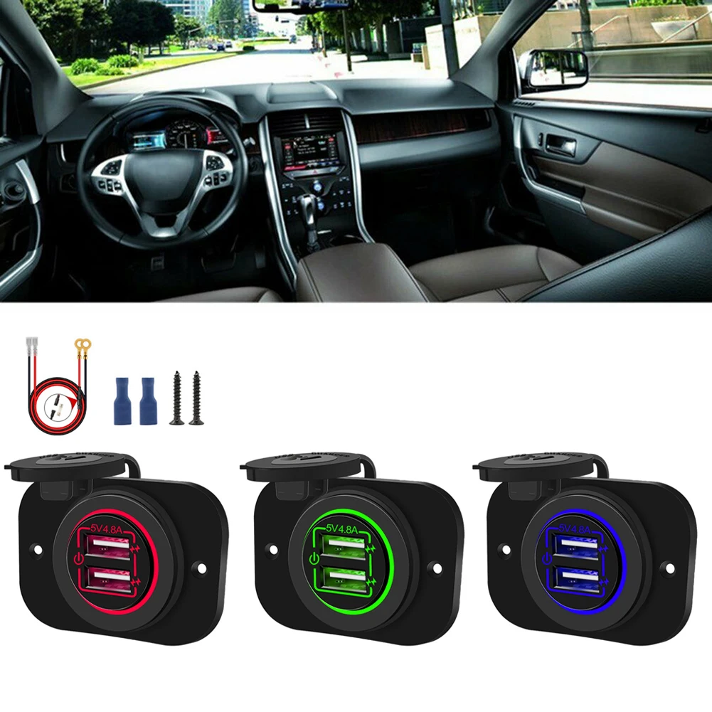 

Морское водонепроницаемое автомобильное зарядное устройство 12 в 10 А с двумя USB-портами 5 В/4,8 А, электрическая розетка с двумя USB-портами ВКЛ./ВЫКЛ., розетка с 60 см проводом с предохранителем 10 А