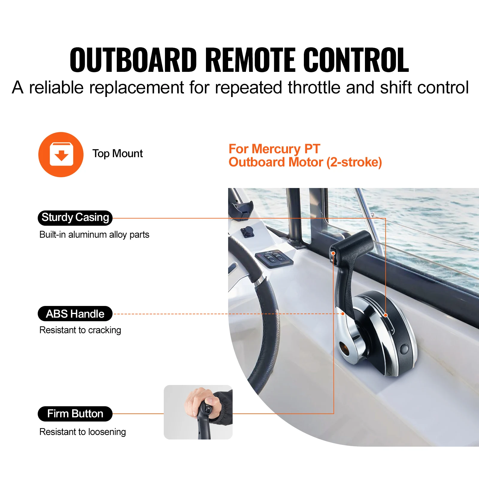 SucceBuy Boat Throttle Control, 8M0059686 Top-Mounted Outboard Remote Control Box for Mercury PT 2-Stroke with Power Trim Switch