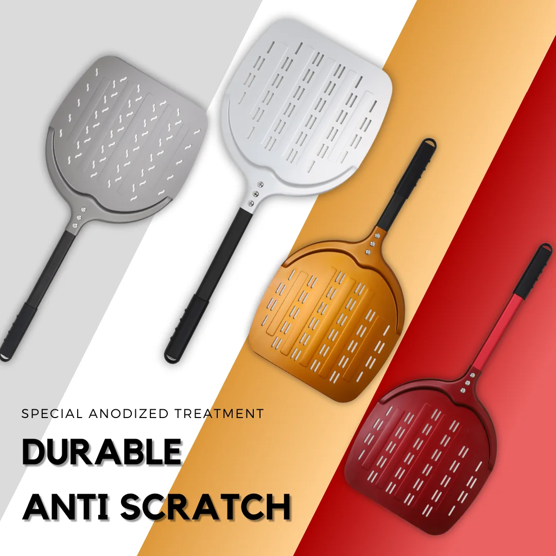 12 13 14Inch Pizza Peel Long Handle Turning Aluminum Pizza Turner Nonstick Baking Tool Perforated Paddle Kitchen Accessory pizza peel