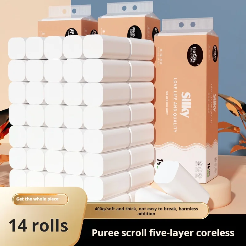 Max 12/14 Rolls Paper For Household Storage, Paper Towels, Wood Pulp Roll Paper, Coreless Toilet Towels