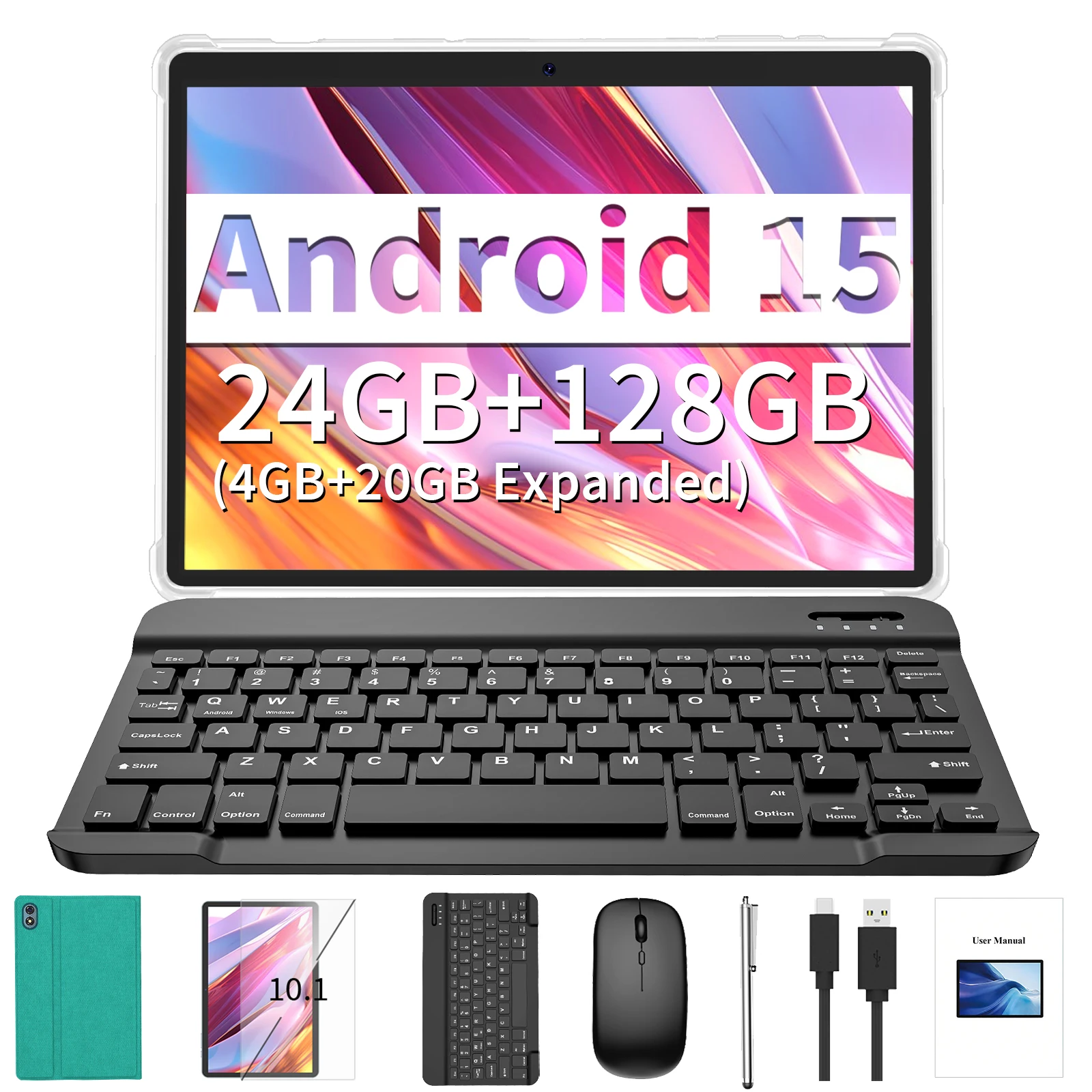 Relndoo 2025 新しい Android 15 タブレット、24GB (4+20GB 拡張