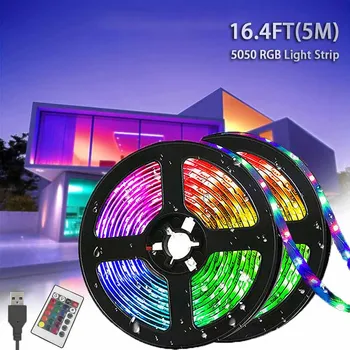 5M Led Light with USB Plug 24 Keys 5050 Multicolor RGB TV Background Light Bar Game Room Family Party Decoration Night Light 1