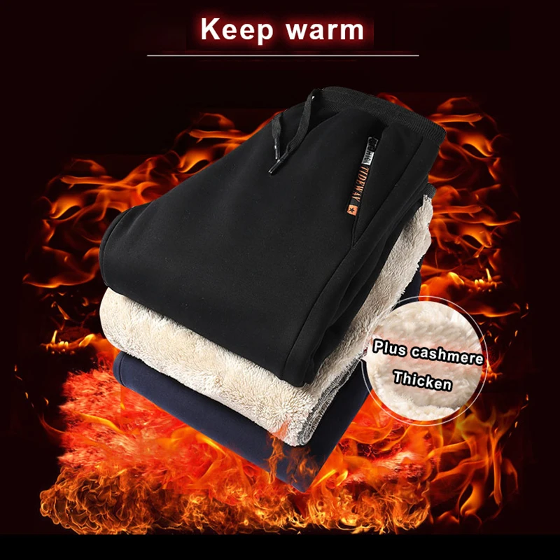 

Cashmere Pants Men's Winter Lambskin Cashmere Pants Warm Male Casual Pants Pants Lined Fleece Trousers Sweatpants Oversize