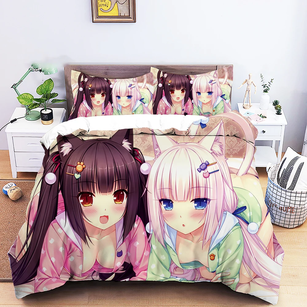 Anime Nekopara Sexy Girl Bedding Set Boys Girls Twin Queen Size Duvet Cover Pillowcase Bed Kids Adult Home Textileextile 2