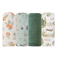 HappyFlute 120*110CM Digital Print 4PCS Set Bamboo Cotton 2Layer Super Soft Muslin Swaddle High Quality Wrap For Newborn Baby 1