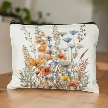 Borsa per il trucco con motivo floreale ad acquerello di nuovo stile Borsa per cosmetici da damigella d'onore Organizzatore per il trucco Portafoglio da viaggio per WC da donna 1