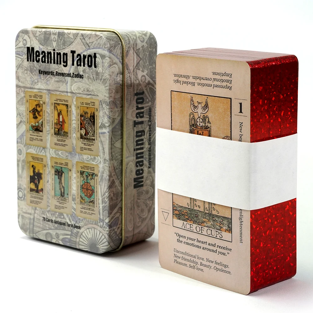 Tarot Cards With Meaning Tin Box Beginner Tarot Keyword Antiqued Deck Learn Witchy Fortune Telling