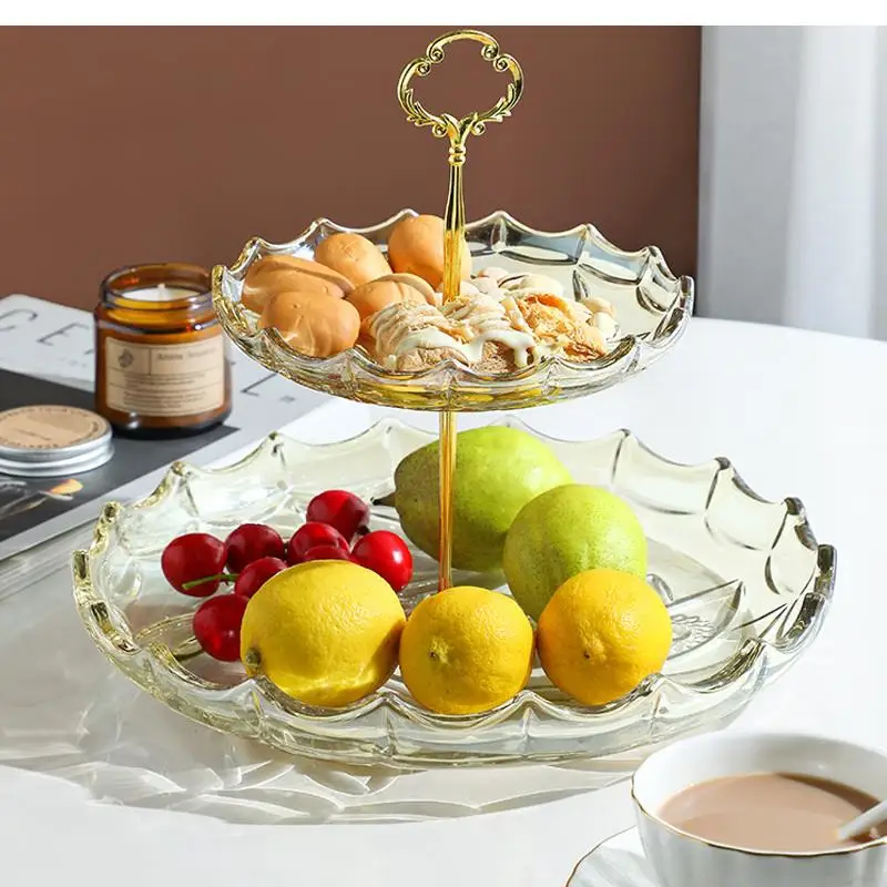 

Double Crystal Glass Fruit Plate Dessert Pastry Snack Plate Creative Modern Living Room Home Nordic Display Plate Decoration