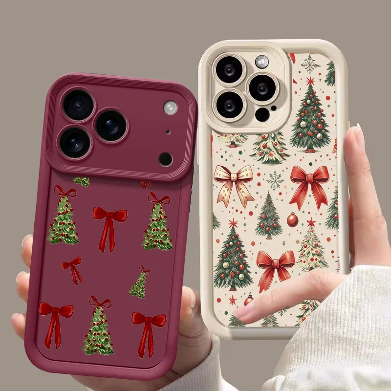 Elegant Retro Wine Red Bow Christmas Tree Matte Silicone TPU Casing