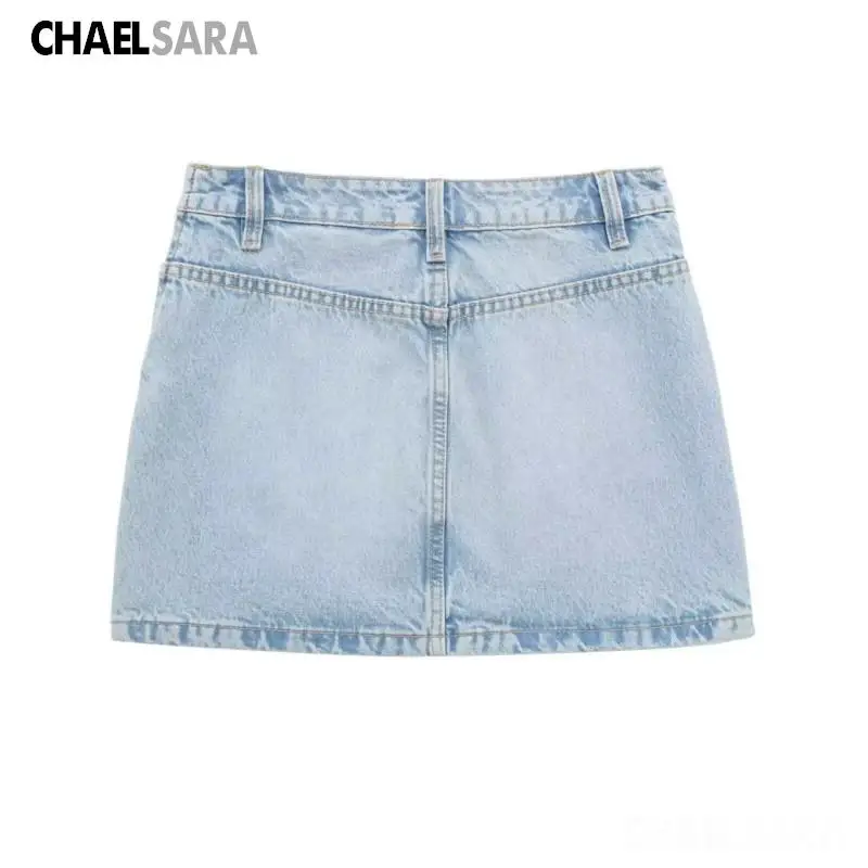 

Women's Denim Mini Skirt, Zipper Pocket, Female Fashion, Summer, 2023