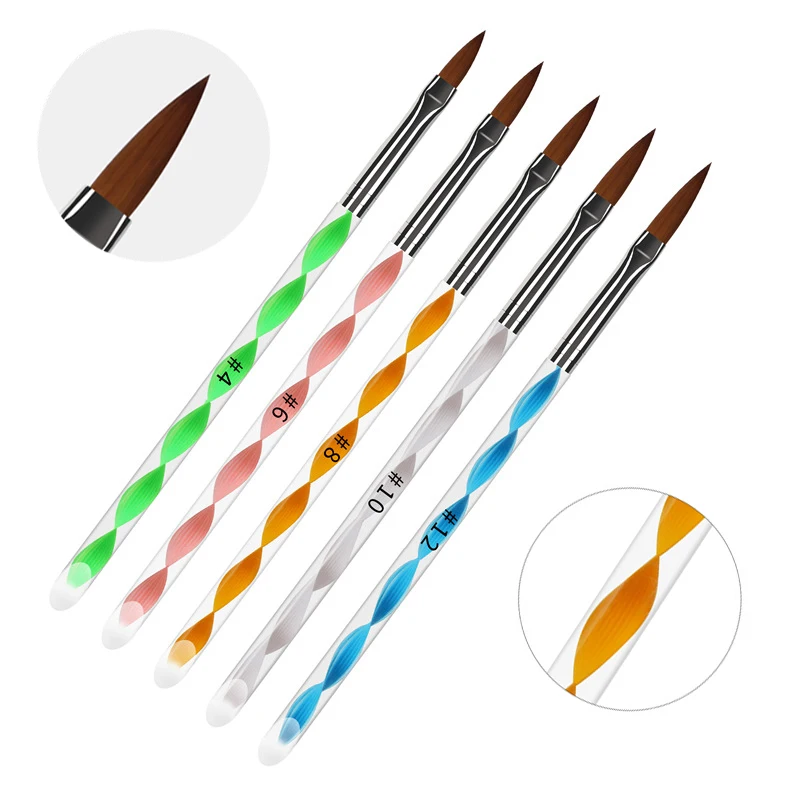 5pcs Acrylic Nail Art Brushes Tool Set Crystal Handle Acrylic UV Gel