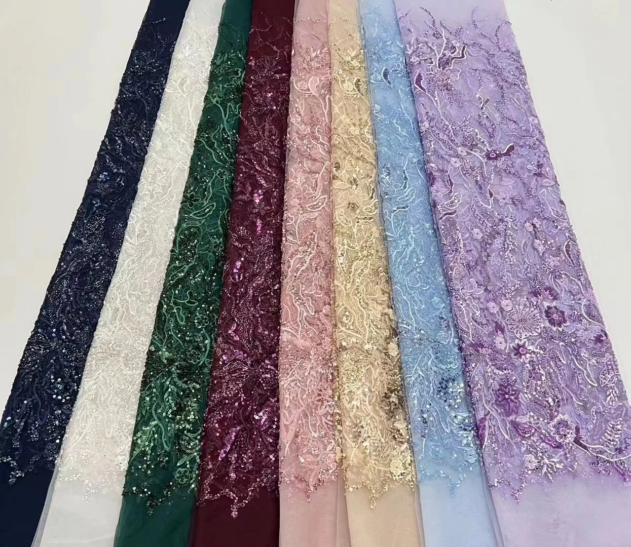 

5 yards Heavy Industry Bead Tube Exquisite Sequin Flower Embroidery, French Tulle Lace, Fashion Party Dress Skirt