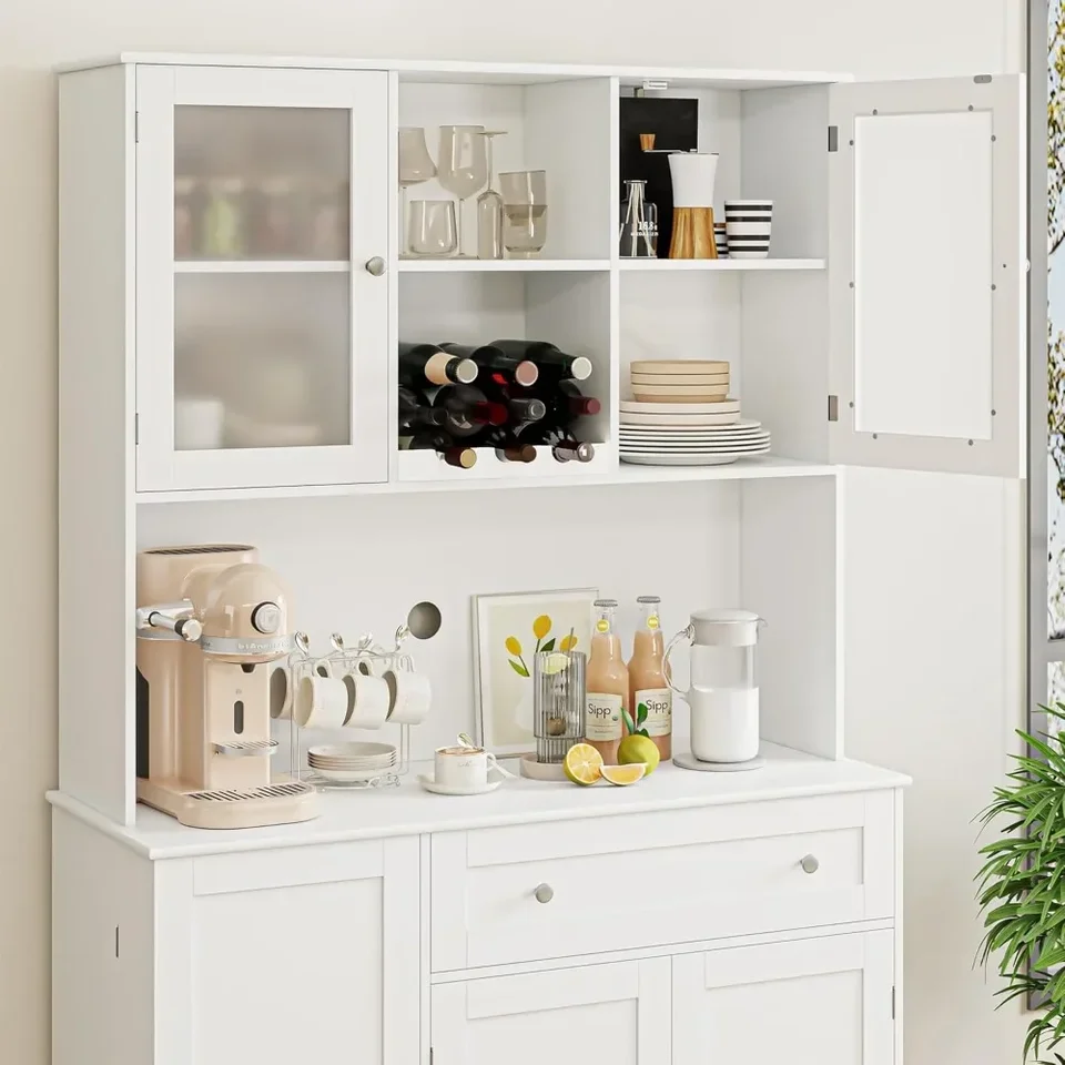 Tall Kitchen Pantry Storage Cabinet with Microwave Stand