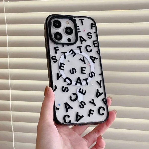 Fashion Letters 2.0 Acrylic Black Border iPhone 12 13 14 15 Pro Max Case - Protective iPhone Case with MagSafe