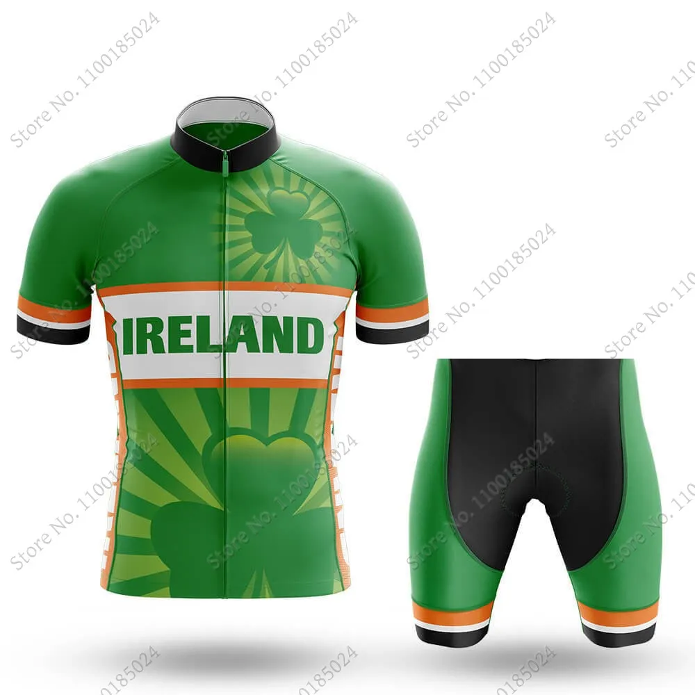 Ireland National Cycling Jersey Set Irish Summer Bicycle Clothing Road Bike Shirts Suit Bicycle Bib Shorts MTB Ropa Maillot