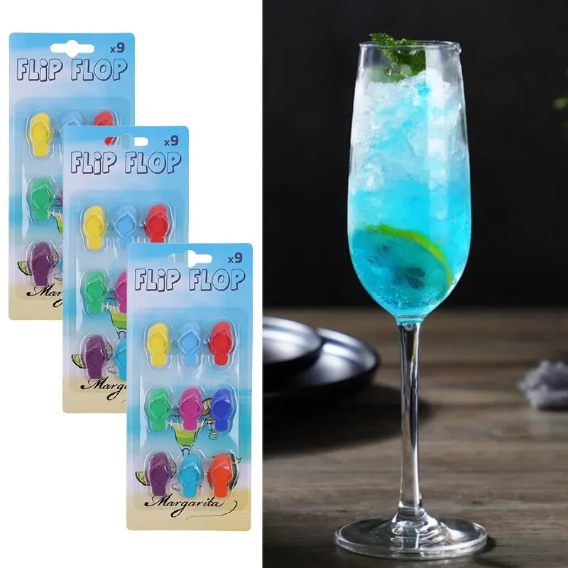 Slippers Pattern Silicone Wine Glass 9Pcs/Set Premium Durable Drink Marker For Drinks Cups Beverage Glasses Wine Glass