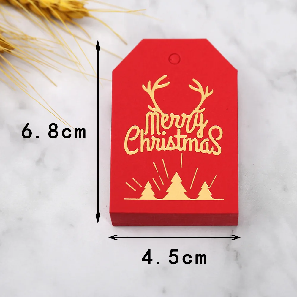 50pcs Merry Christmas Gift Tags Red White Paper Cards Labels Xmas New Year Party Bags Boxes Packaging Hang Tag Navidad Supplies