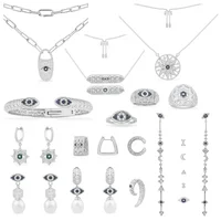 ZPPF S925 Sterling Silver Blue Green Lucky Demon Eye Ring Earrings Bracelet Necklace Women Vintage Party Banquet Classic Jewelry