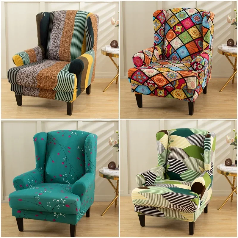 Floral Print Wing Chair Cover Stretch Spandex Relax Armchair Covers Living Room Anti-dirty Wingback Sofa Slipcovers Home