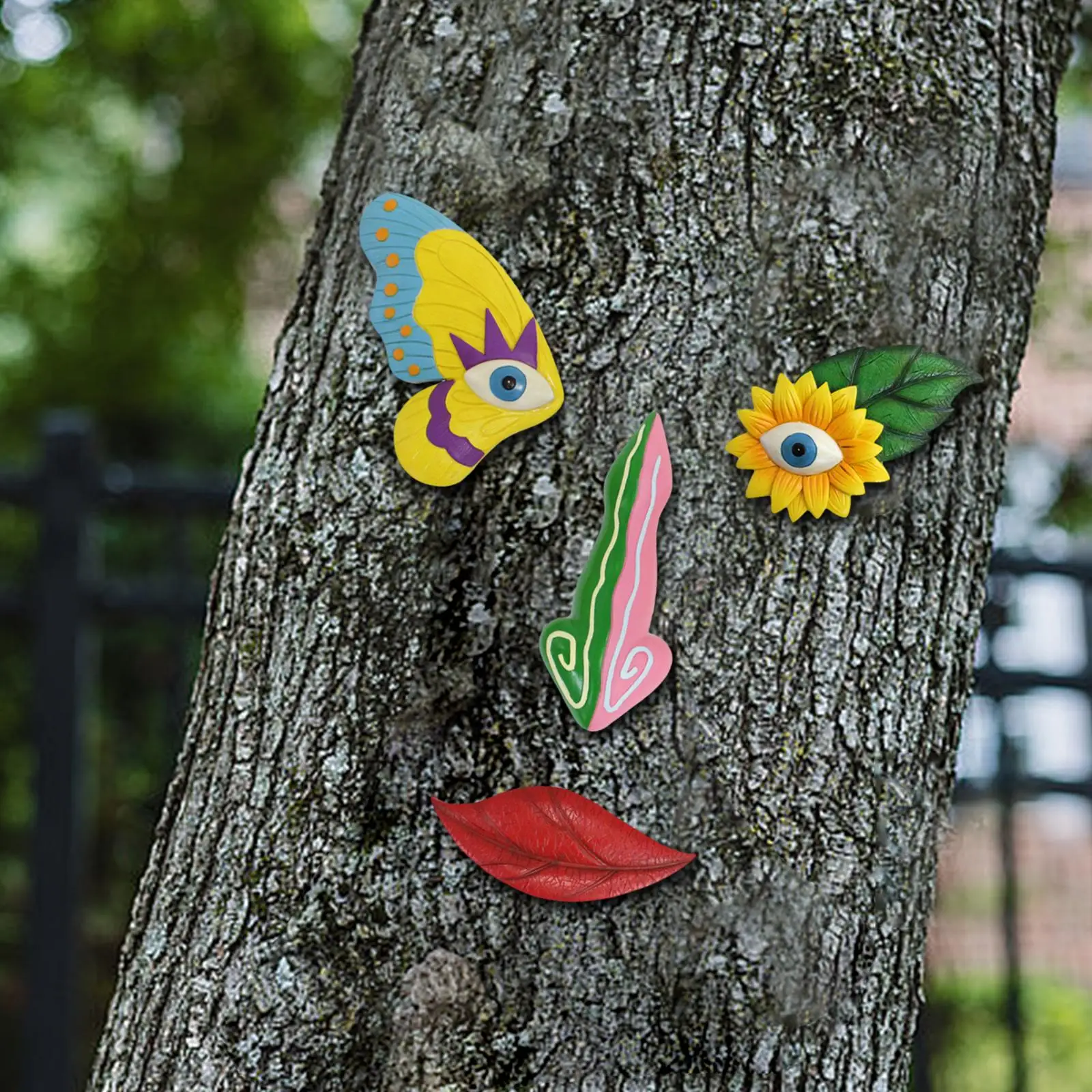 

Colorful Funny Outdoor Tree Faces Decor Durable Eyes Nose Mouth Tree Decorations for Garden Rural Areas Yard Backyard Holidays