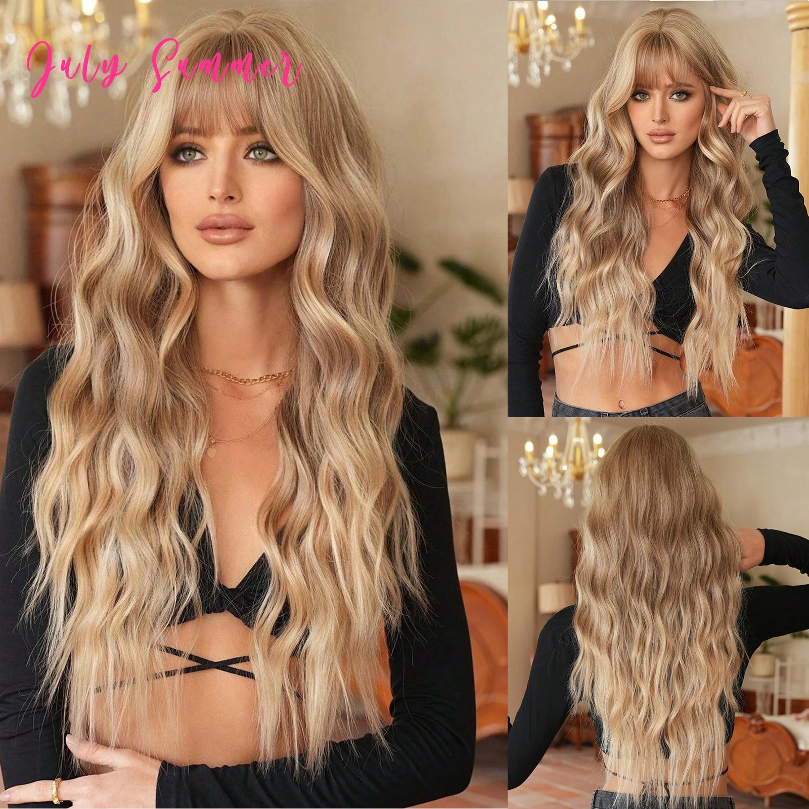 

Blonde Golden Synthetic Wigs Long Straight Hair Natural Wig for Women Middle Part Wigs Cosplay Party Heat Resistant Fake Hair