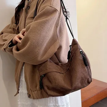 Borsa a tracolla hobo retrò di grande capacità con tracolla regolabile, borsa morbida, stile casual, design minimalista, borsa a spalla da donna