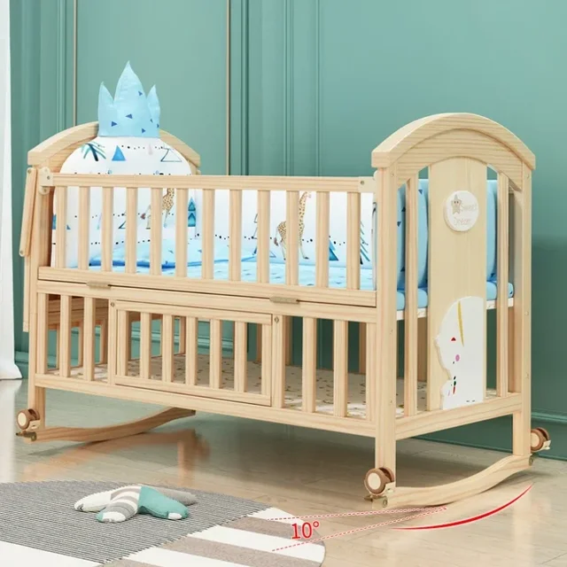 2025 New Height-adjustable Solid Wood Crib, Removable, with Diaper Changing Table and Mosquito Net, Multifunctional Crib 5