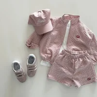Costumes d'été coréens à carreaux pour garçons et filles, manteau à manches longues avec fermeture éclair et short, ensembles de vêtements pour tout-petits, nouvelle mode, 2 pièces, 2024 1