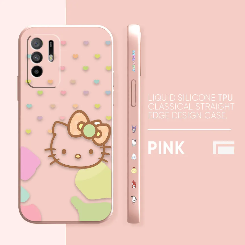 thumbnail image 1 of Funda para OPPO A52 A54 A55 A57 A59 A93 A83 A92S A93S 4G 5G A16 Color Simple funda de silicona líquida arte lineal Hello k-kitty Cat, 1 of 5