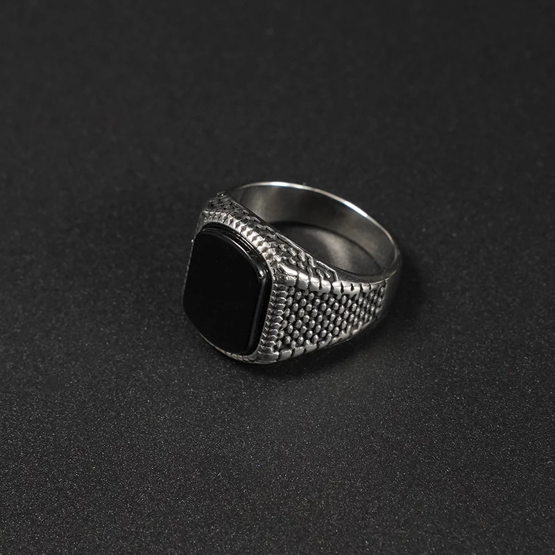 1 Stück minimalistischer Titanstahl Onyx Tigeraugen Türkis Ring, Herren Retro Oval Naturstein Ring Mode 316L Edelstahl R – Detail 6