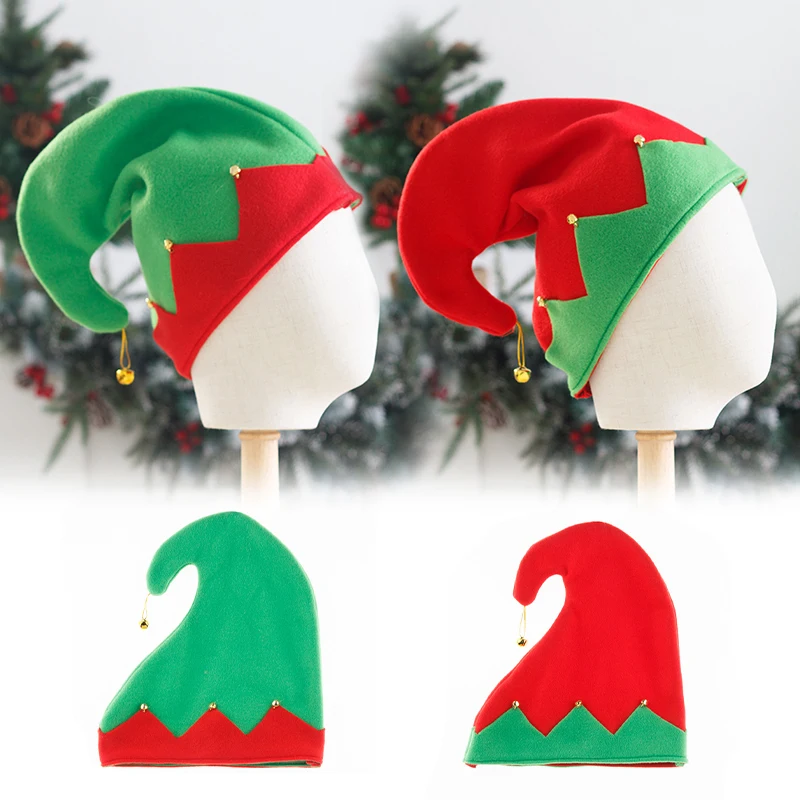 1PC Elf Cap Christmas Party Hat with Metal Bell Decoration Christmas Santa Hats for Adults and Children Festival Costume Prop