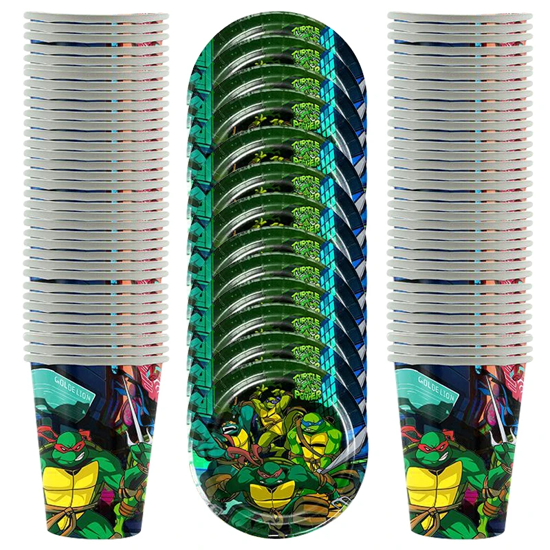 Kids Favors Ninja Turtle Theme Tableware Set Birthday Party Plates Cups Dishes Decoration Baby Shower Events Supplies 60pcs/lot jungle animal theme party decoration disposable tableware lion tiger paper plates cups kids baby shower party supplies