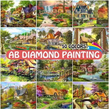 AB 드릴 다이아몬드 페인팅, DIY 풀 스퀘어 라운드, 50 가지 색상 키트, 자수 하우스, 모자이크 라인석 아트, 홈 데코