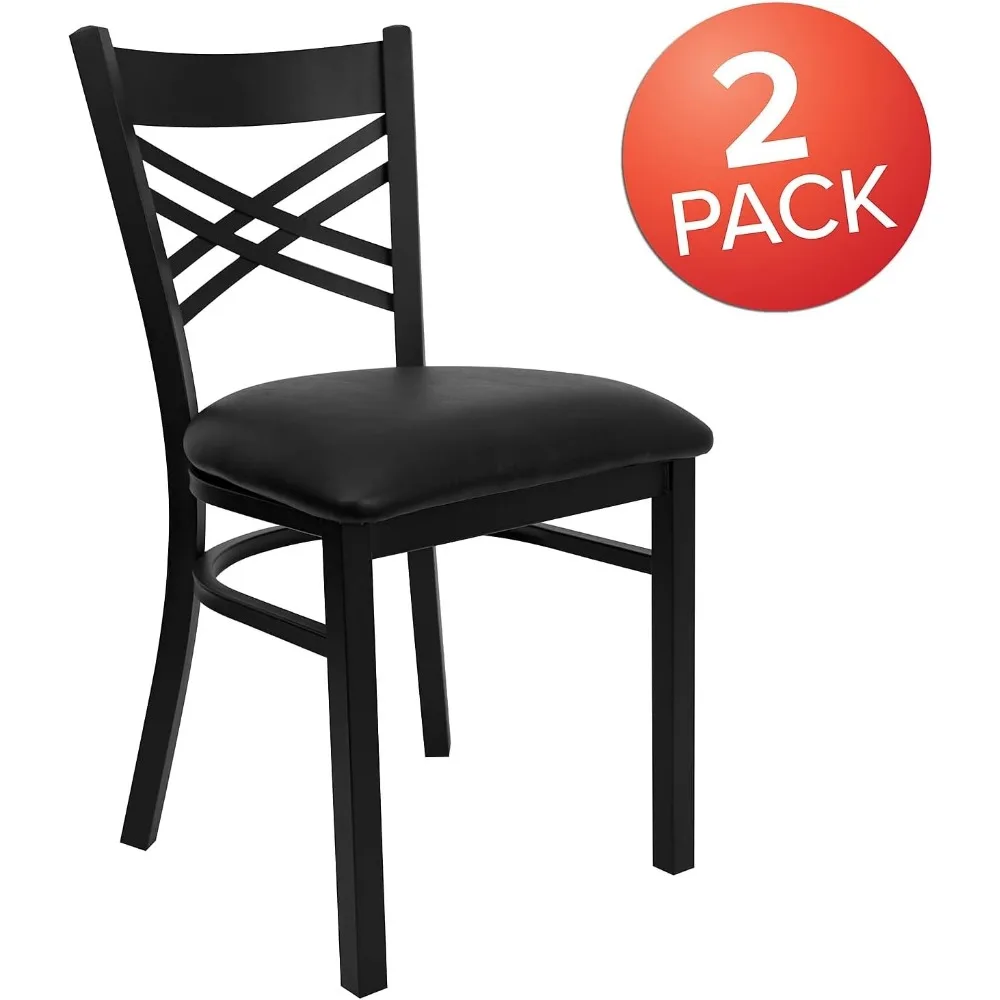 2 Pack HERCULES Series Black ''X'' Back Metal Restaurant Chair-Black Vinyl Seat