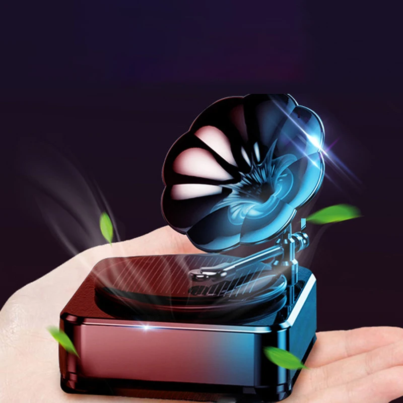 

Solar Energy Antique Phonograph Style Record Player Flavoring Car Perfume Ornament Air Freshener Decoration Fragrance Diffuser