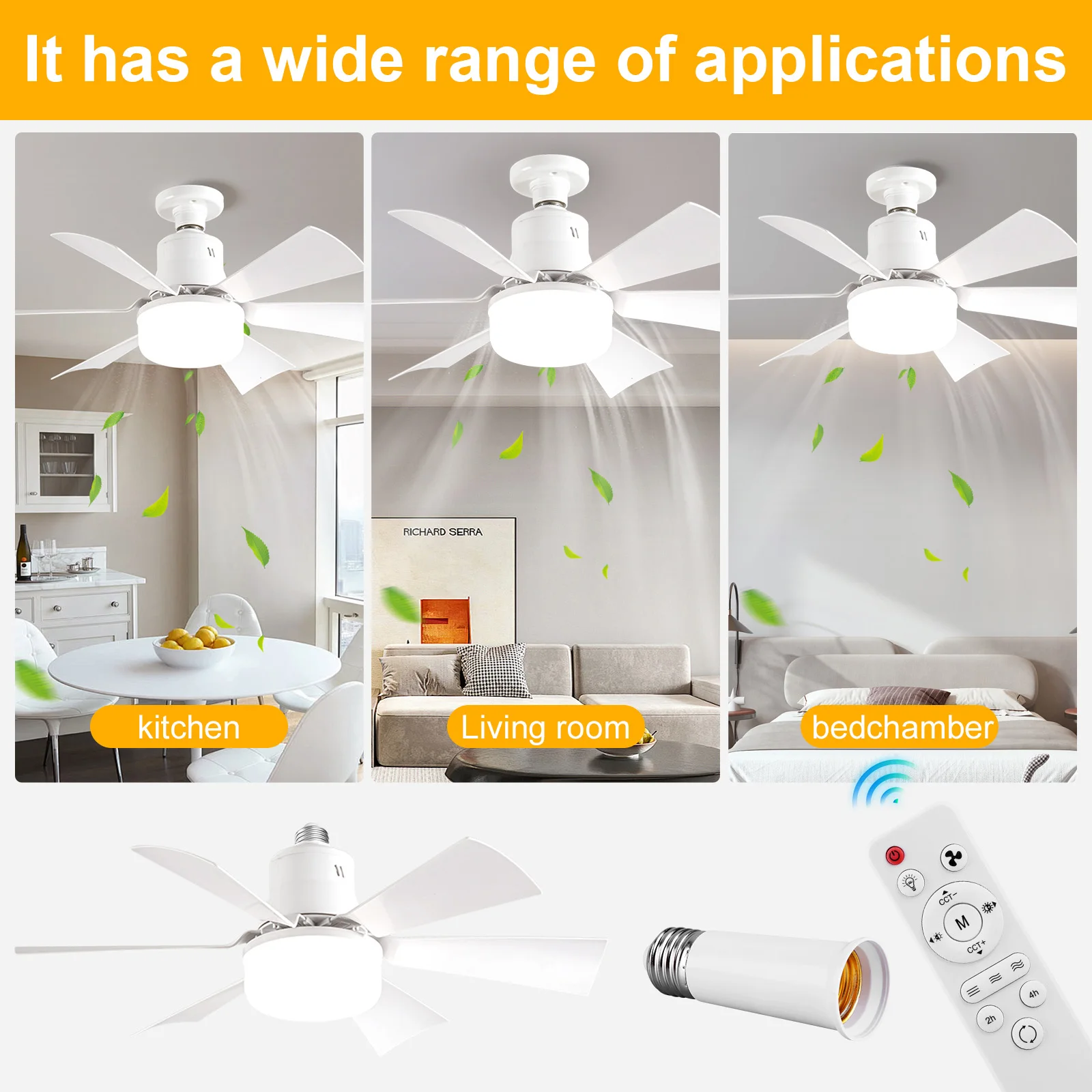 Screw in Ceiling Fan in Light Socket with Remote Ceiling Fan with Light 3 Speeds Dimmable for Bedroom Kitchen Living Room