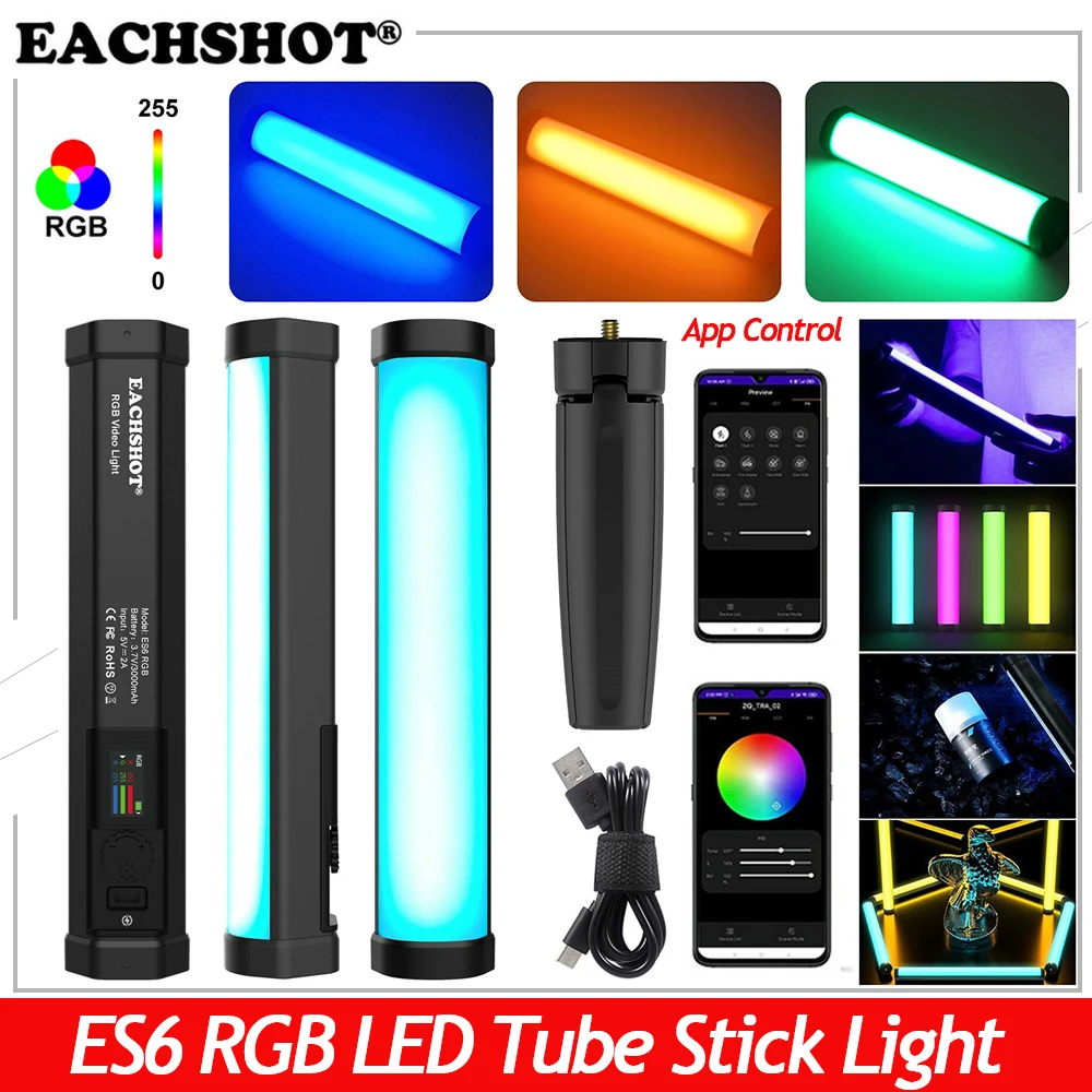 

EACHSHOT ES6 RGB LED Video Light Handheld Tube Stick Light With Tripod 2800k-8500k Full Color APP Control Photography Lighting