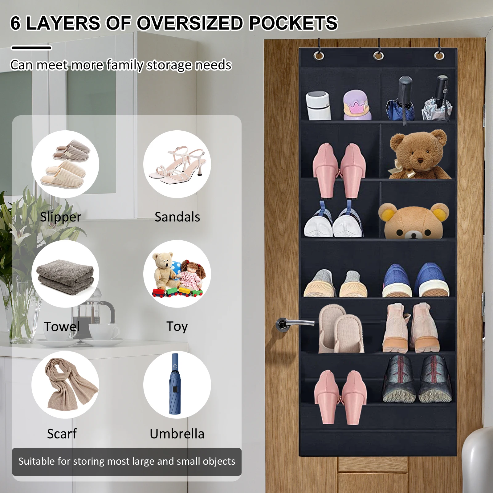 Hanging Shoe Organizer with 9 Pocket Hooks Wear Resistant The Door Shoe Hanger Door Hanging Storage Space Organizer Rack Closet 3