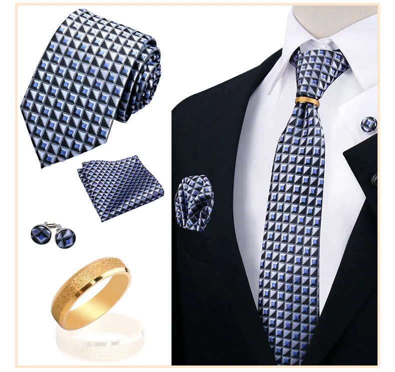 Krawatte Schnalle Ring Form Retro Krawatte Set Für Männer Hemden Anzug Taschentuch Manschettenknöpfe Set Hochzeit Party Krawatte Ring Männer Zubehör – Detail 18