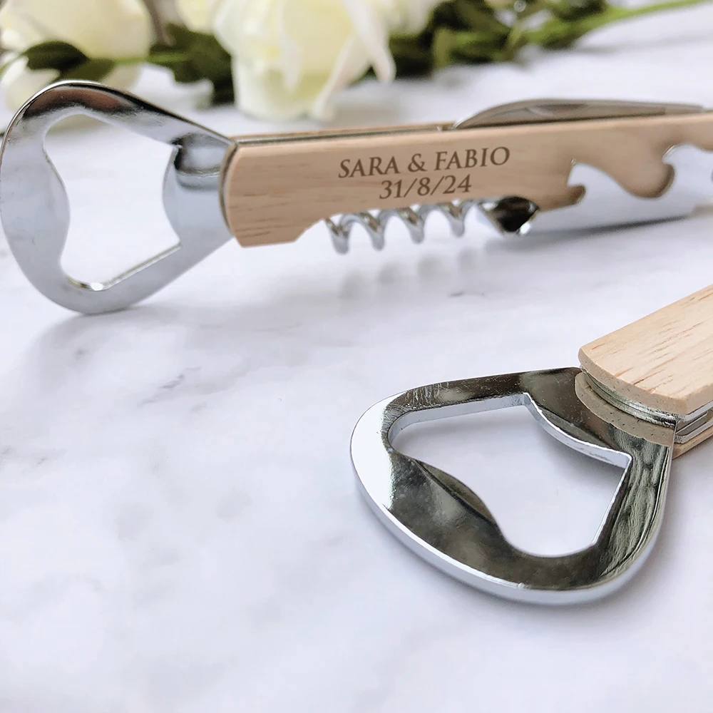 Personalized Wedding Favor Wood Handle Corkscrew Wine Opener Engraved Bottle Opener 30pcs Wedding Souvenir