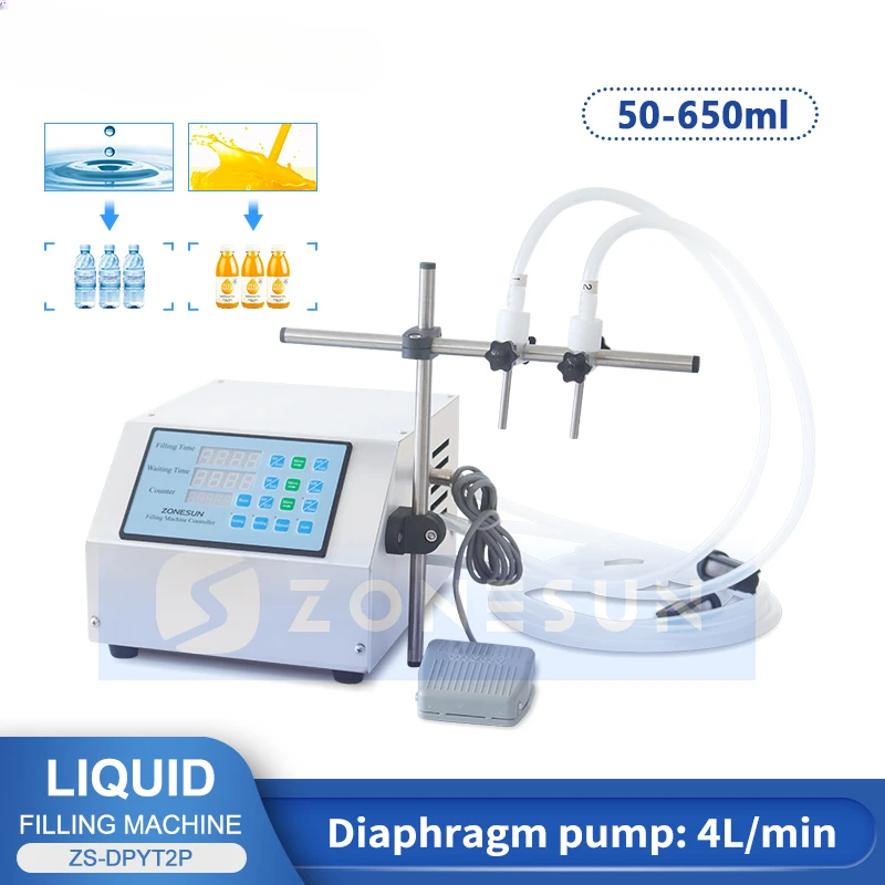 

ZONESUN Liquid Filling Machine Double Nozzles Water Beverage Juice Perfume Vial Filling Machine Water Bottle Filler ZS-DPYT2P