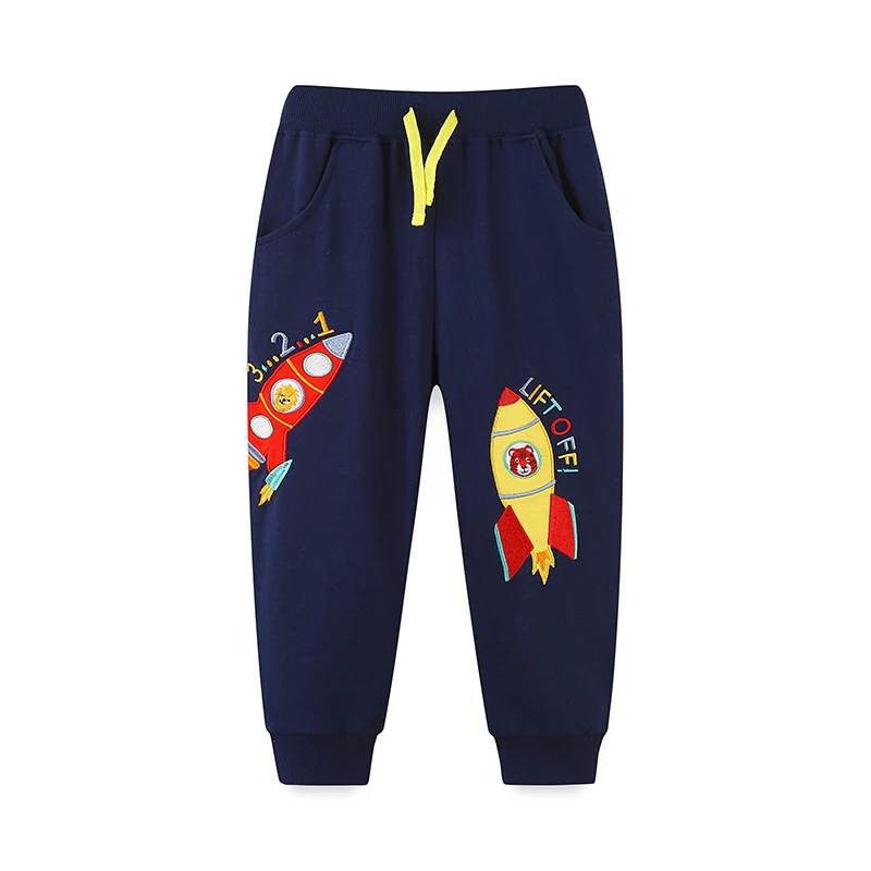 Autumn Boys' Pants 1-Piece European And American Style Knitted Cotton Cartoon Rocket Patch Embroidered Pants 2-7Y
