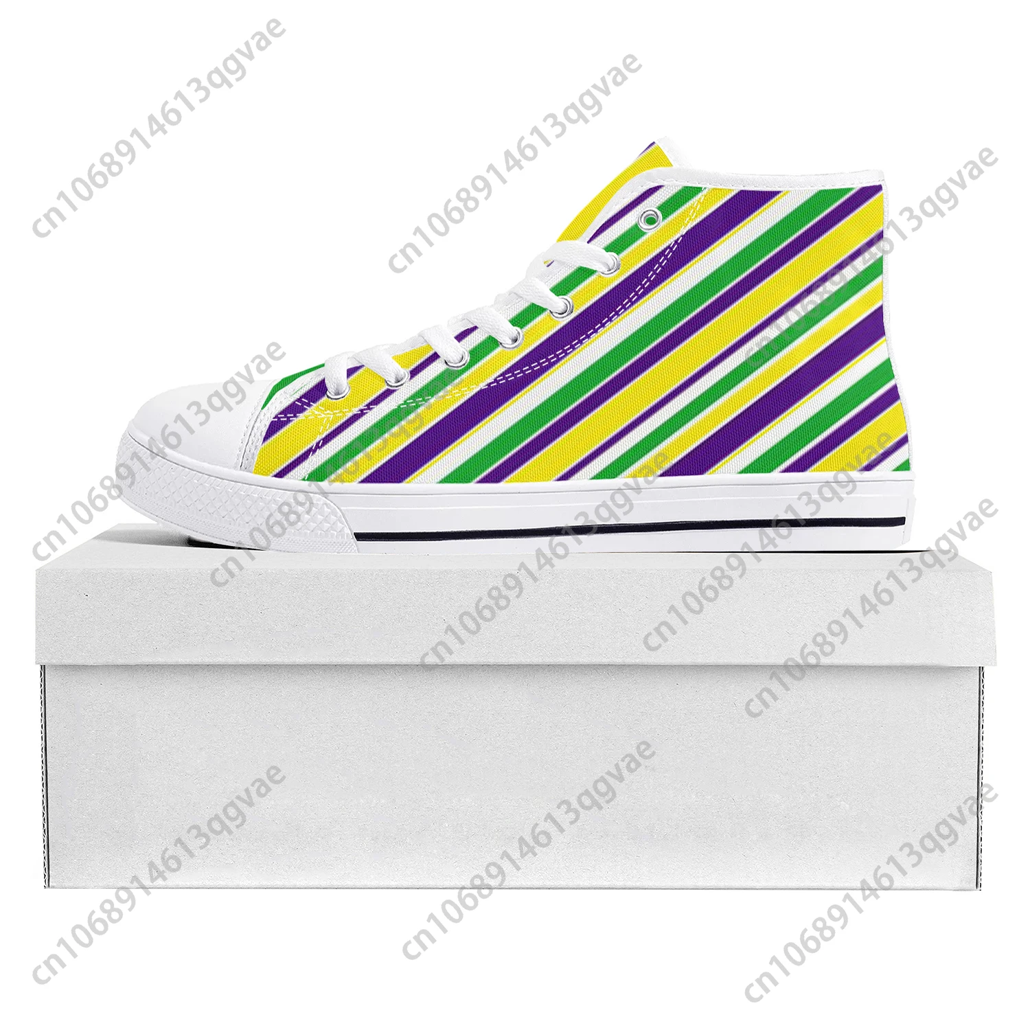Mardi Gras Stripe High Top High Quality Sneakers Mens Womens Teenager Canvas Sneaker Casual Couple Shoes Custom Made Shoe