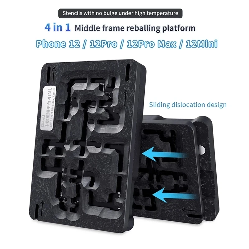 Qianli 4 in 1 BGA Reballing 스텐실 For iPhone 12/12 Pro/12 ProMax/12 미니 마더보드 중간 프레임 심기 주석 고정 장치
