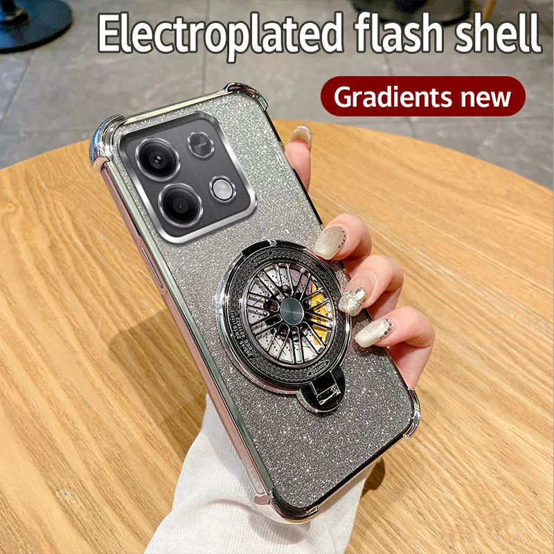 6D Plating Shockproof Gyro Holder Ring Glitter Phone Case