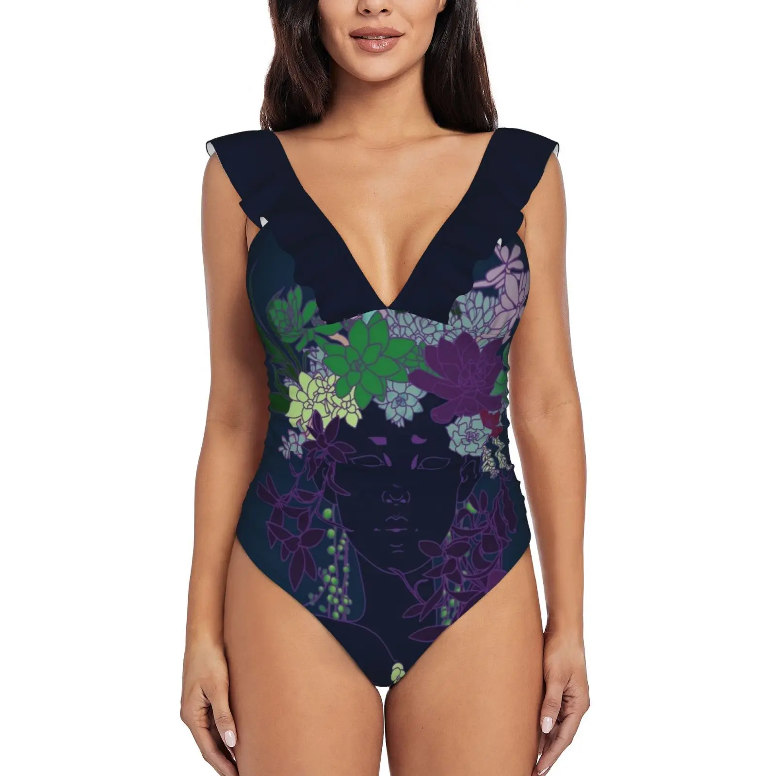 

Succulent Witch One Piece Swimsuit High Quality Swimwear Printed Push Up Monokini Summer Bathing Suit Succulent Succulents