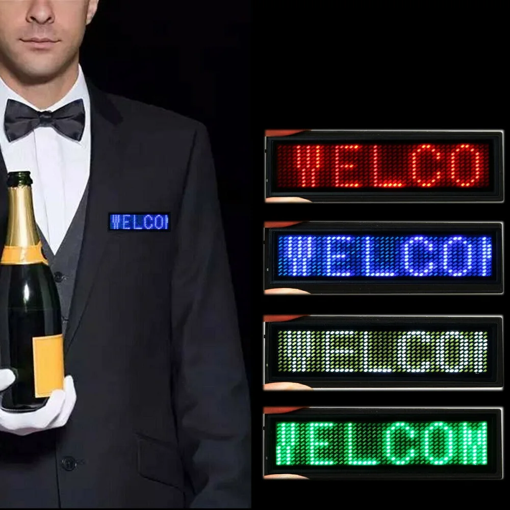 Top Led Luminous Signs Tag Mini LCD Digital Lamp Programmable Rechargeable Scrolling Message Tag Badge for Festival Party Tools,led message board,led display board